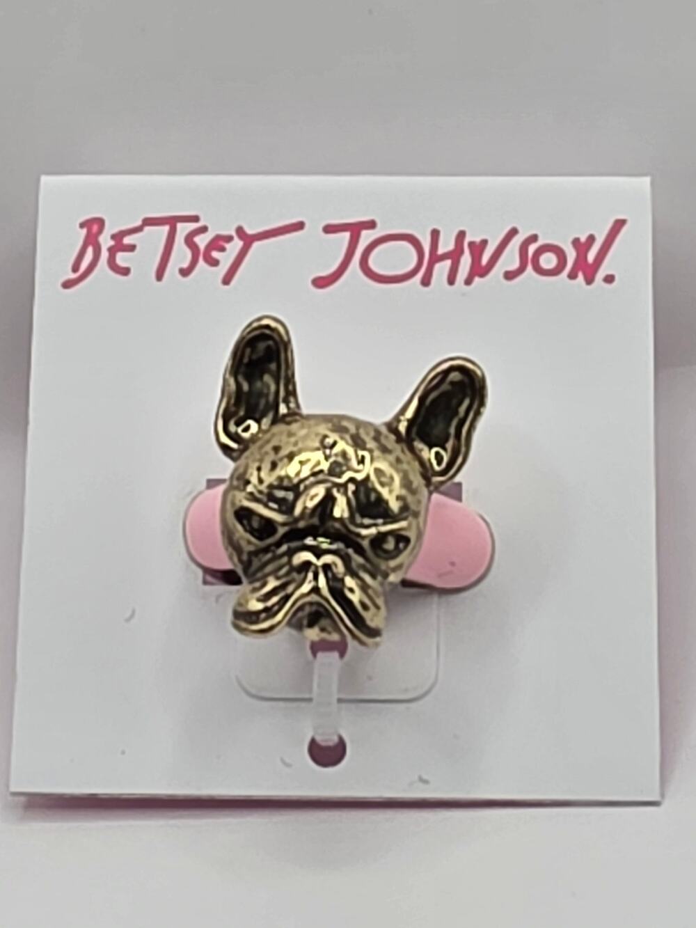 Betsey Johnson Frenchie Enamel Stretch Ring NWT Box